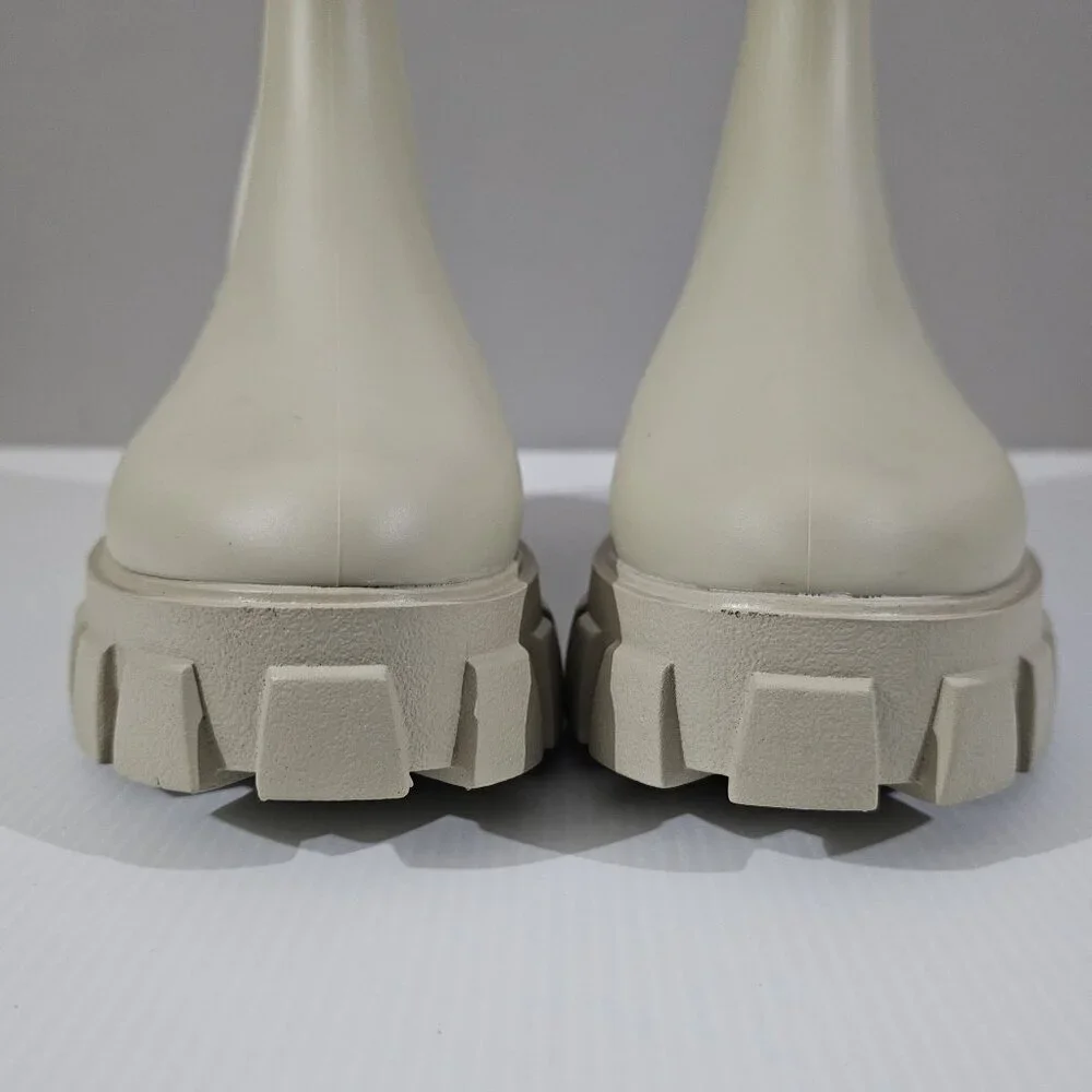 Jeffrey Campbell Play Pleu Rain Boot Womens 9 Cream Platform Chelsea Lug Sole